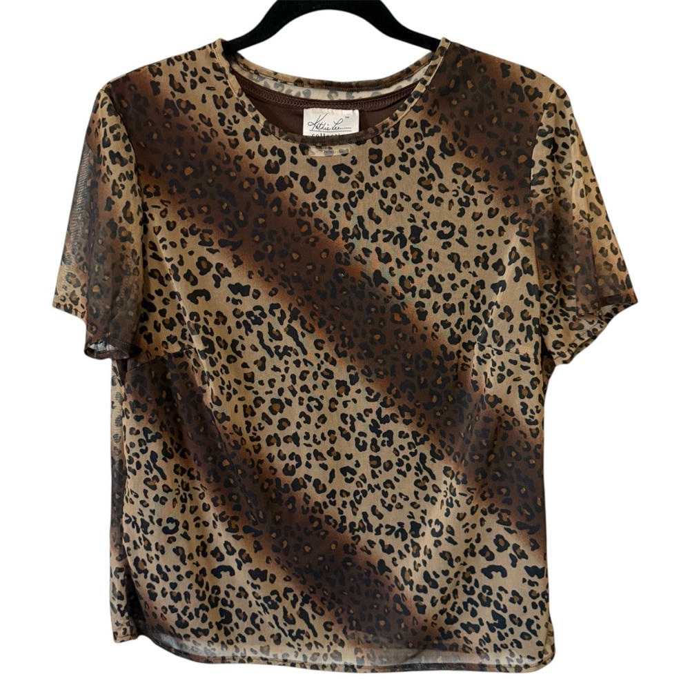 Kathie Lee y2k 90s Leopard Print Brown Top‎ Sz L